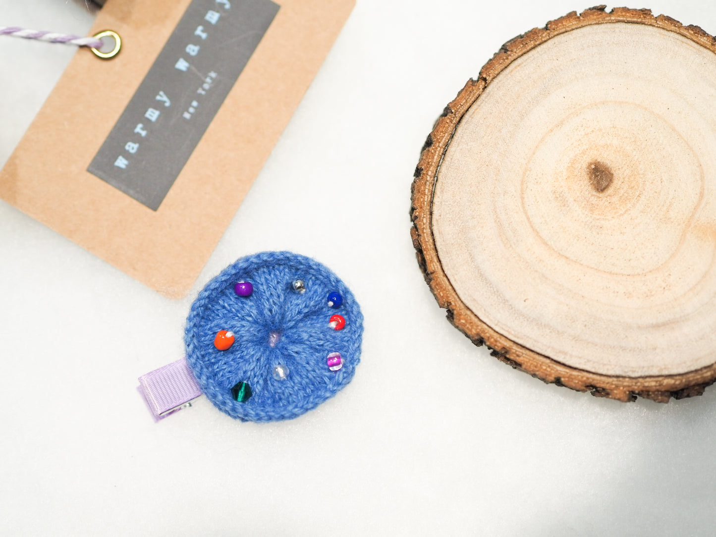 Handmade Wool Hair Clip with Vintage Beads and Stones